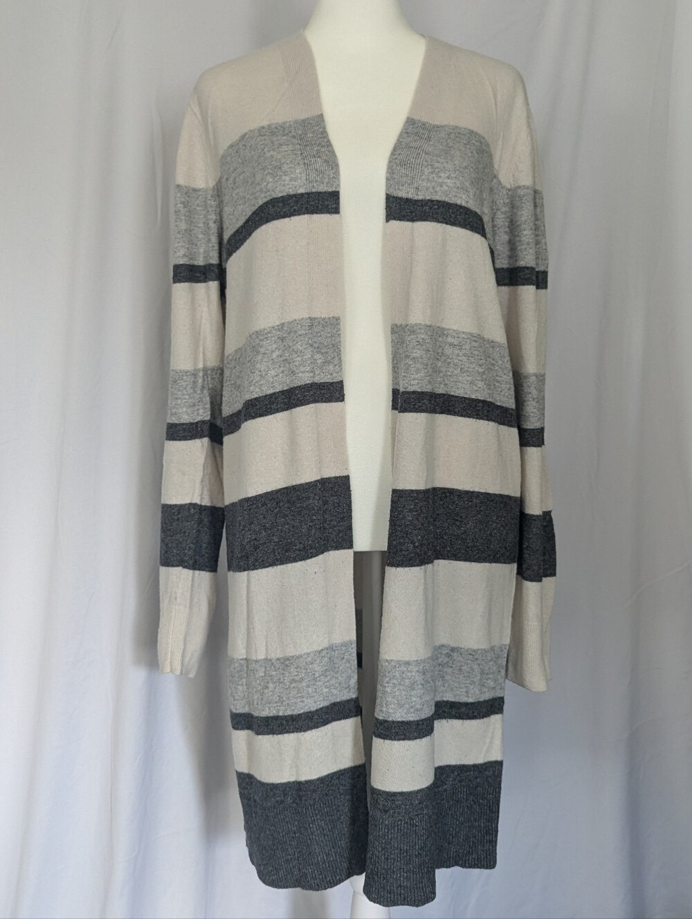 LOFT Long Striped Open Front Cardigan Size L